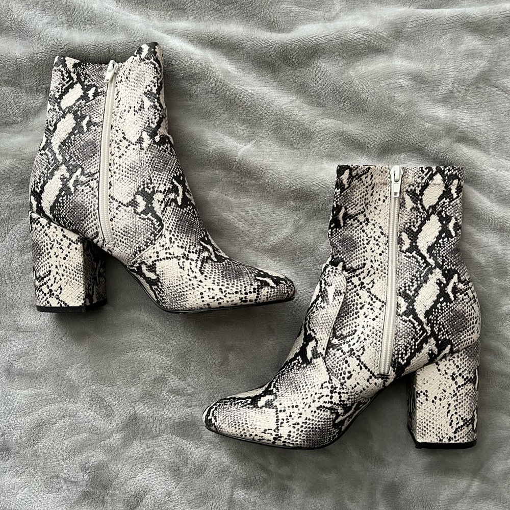 Leopard print high heel boots